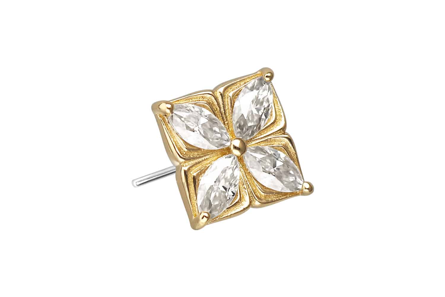 14 Karat Gold Aufsatz mit Titan Push Pin MOISSANIT-BLUME von Piercingline